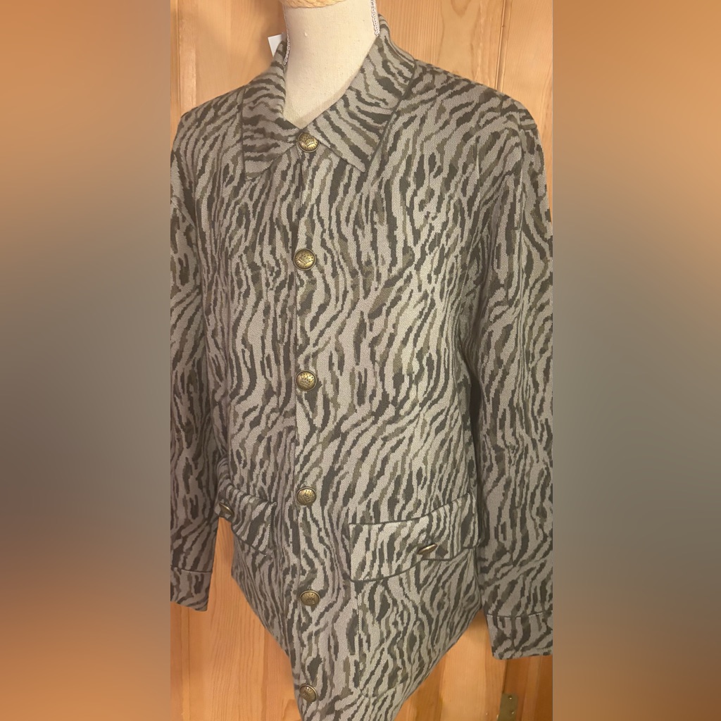 Royalty By Malik’s Gray/Green Zebra-Print Button Front Jacket And Skirt